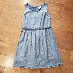 Loft denim look dress with embroidered pink dots